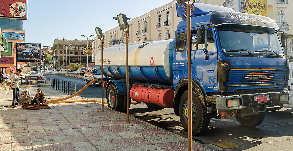 Sewerage truck on street working. Hurghada. Egypt
